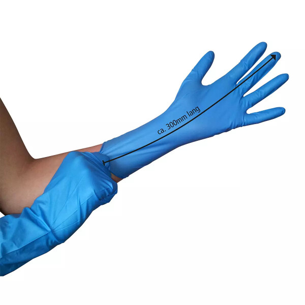 Einmalhandschuhe, extra lang, Box á 100 Stück, Nitril, blau Blue 300 by Med-Comfort