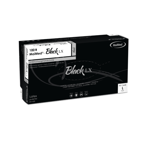 Latexhandschuhe schwarz "Black LX" MaiMed, puderfrei, Box á 100 Stk. medium M