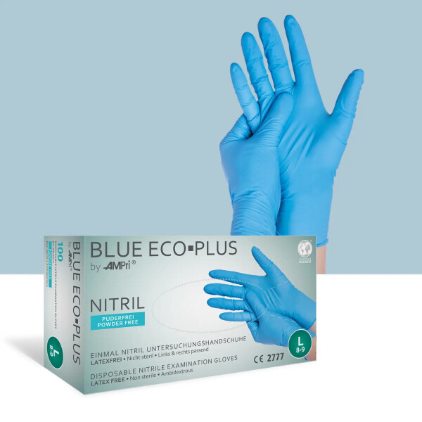 Nitril Untersuchungshandschuhe BLUE ECO-PLUS, puderfrei, blau, Box á 100 Stk medium / M