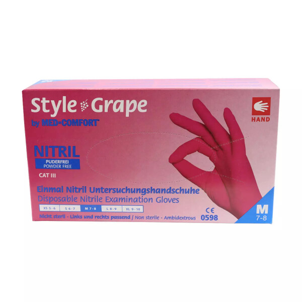 Einmalhandschuhe "Style Grape" rot / bordeaux aus Nitril, Box á 100 Stück - puderfrei, latexfrei