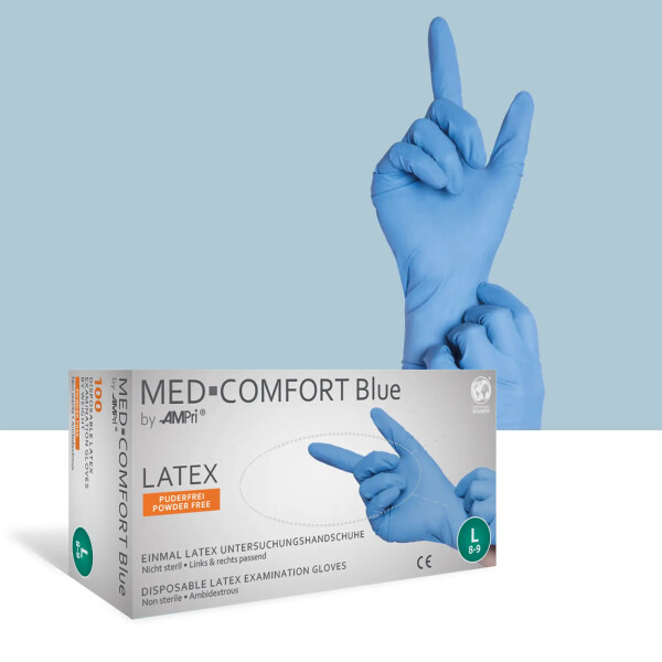 Einmalhandschuhe Latex blau Med-Comfort, Box á 100 Latexhandschuhe puderfrei