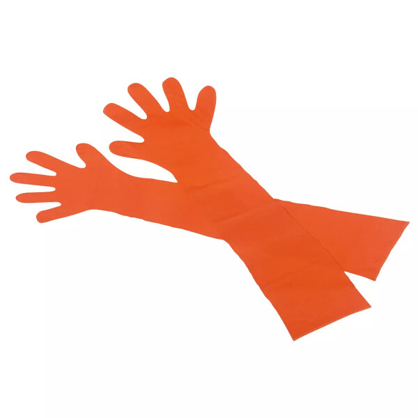 Einweghandschuhe PE Veterinärhandschuhe extra lang - Orange, 50 Stück - Universalgröße