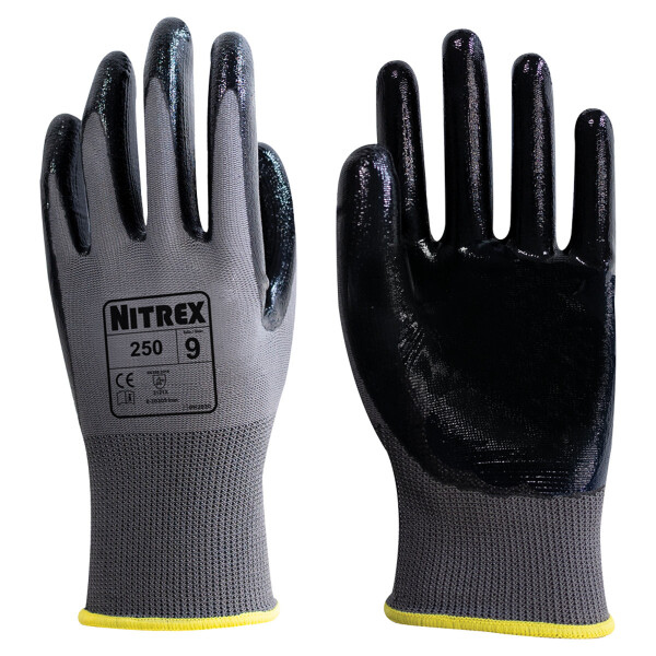 Mehrweghandschuh 10 Paar Nitrex 250, Schutzhandschuh schwarz / grau - Unigloves M