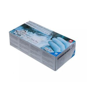 High Risk Pro Chemikalienschutzhandschuh Typ A aus Nitril - Einmalhandschuhe, blau, extra lang, Box á 50 Stück S