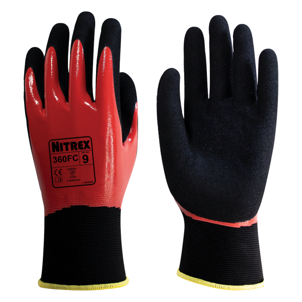 1 Paar Arbeitshandschuhe "Nitrex 360FC" - schwarz / rot  - Unigloves NitreGrip® M / medium