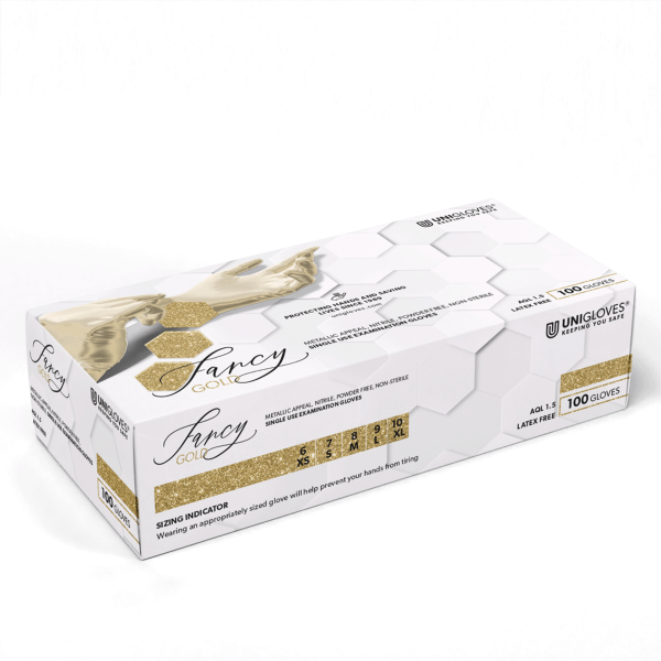 Einmalhandschuhe "FANCY GOLD®" by Unigloves - goldene Nitrilhandschuhe, Box á 100 Stück XS