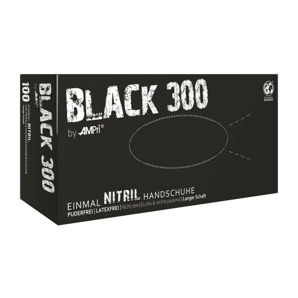 Schwarze Einmalhandschuhe aus Nitril mit Überlänge  - "Black 300" by AMPri