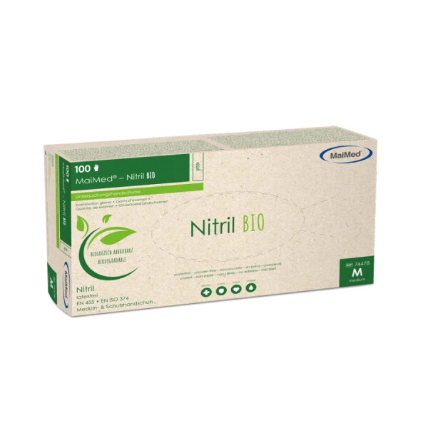 Einmalhandschuhe MaiMed® – Nitril BIO, biologisch abbaubar, grün, Box á 100 Stück