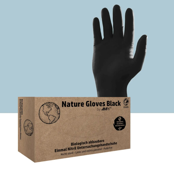 Biologisch abbaubare schwarze Einweghandschuhe Nitril "Nature Gloves" Black Größe S