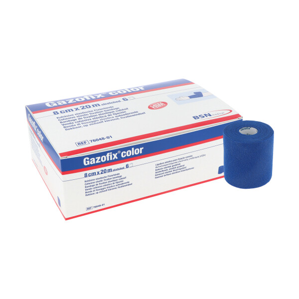 Gazofix® color Box á 6 Stück - selbsthaftende, elastische Fixierbinde 8 cm x 20 m - Farbe blau