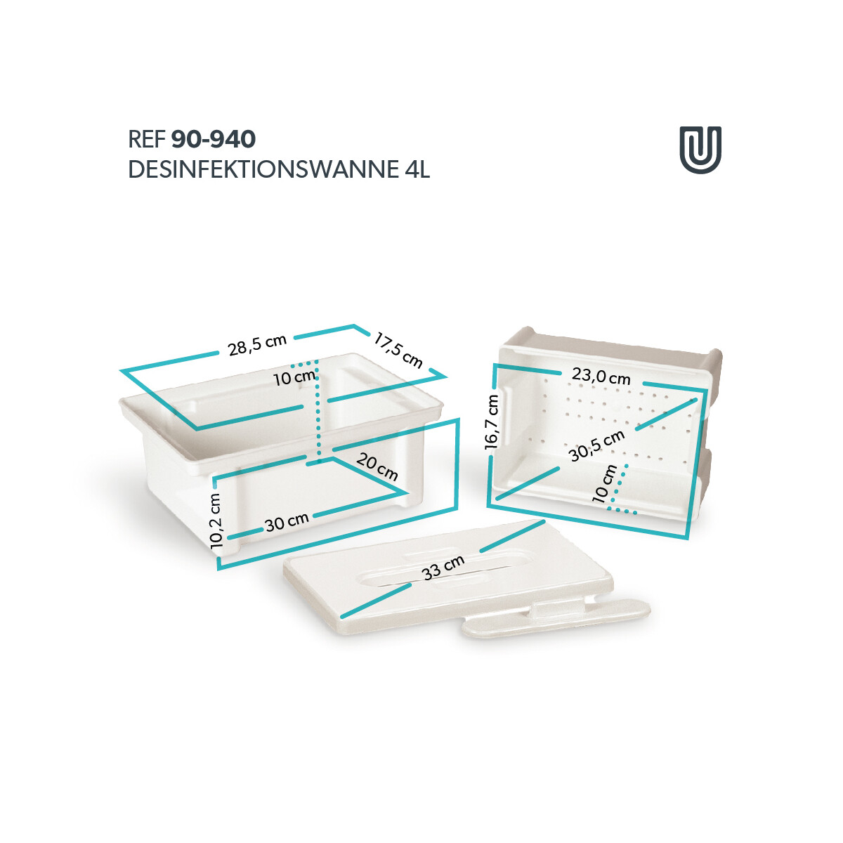 Desinfektionswanne 4 Liter mit Sieb - UN box