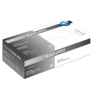 Latexhandschuhe, schwarz, BLACK LATEX, Unigloves, puderfrei, 100 Stk./Box S small