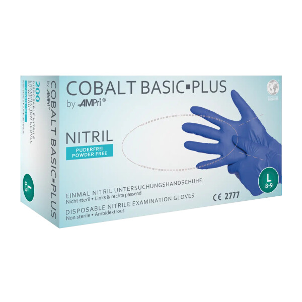 Einmalhandschuhe Nitril COBALT BASIC PLUS 200, Box á 200 Stück, Ampri, puderfrei medium M