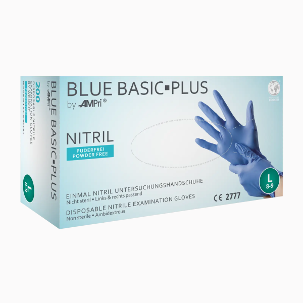 Nitrilhandschuhe blau 200 Stück "BLUE BASIC PLUS 200", puderfrei, Ampri medium M